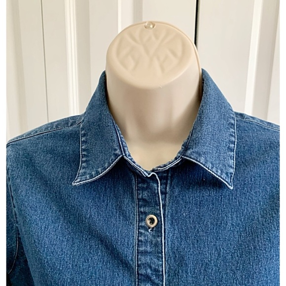 SONOMA Sz PM Stretch Blue Denim Button Down Shirt - Picture 5 of 7
